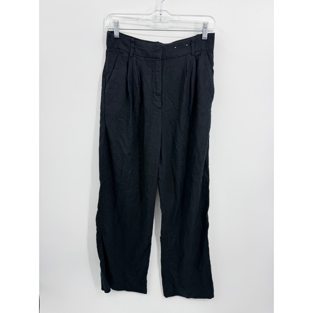 Abercrombie & Fitch‎ Pleated Linen Blend Trousers sz 6R Black High Rise Straight